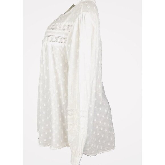 Torrid +6 Off- White Button Down Swiss Dot Lace Accent Cotton Long Sleeve Blouse - Picture 5 of 6